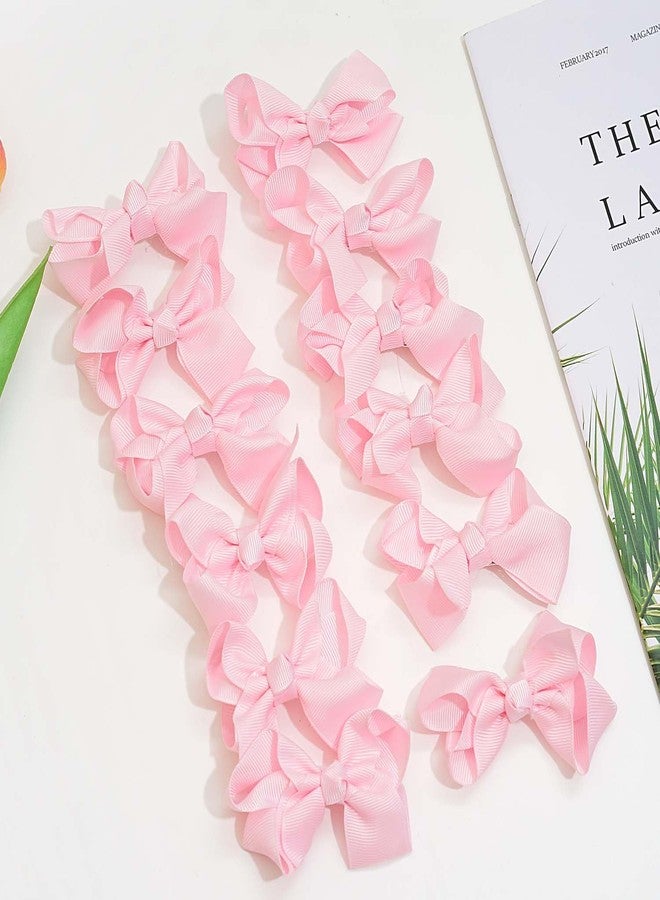 Jeffan 12 PCS 3" Pink Hair Bows for Girls, Grosgrain Ribbon Solid Color Hair Bows for Teen Toddler Little Girls - Image 4